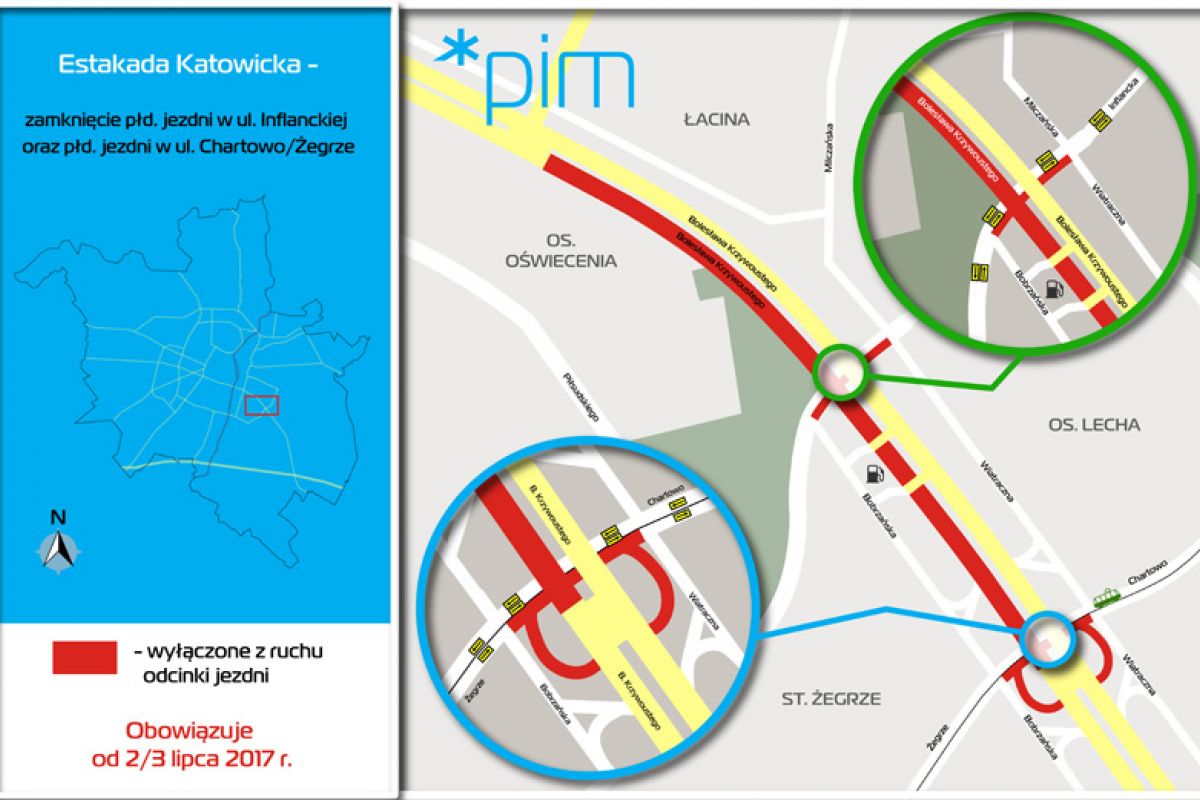 Przebudowa estakady katowickiej - zmiany na ul. Inflanckiej, Chartowo i Żegrze