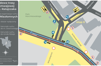 Schemat zmiany organizacji ruchu na ul. Niezłomnych - etap I