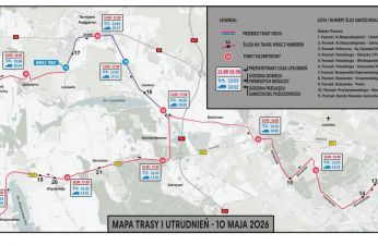 Oficjalna trasa biegu wraz ze śluzami i utrudnieniami w ruchu