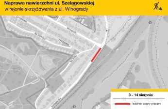 Mapa z zaznaczonym rejonem prac