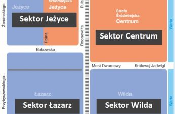 Przyszły podział na sektory (od 1 lipca Stare Miasto i Jeżyce, a po rozszerzeniu SPP - Wilda i Łazarz)