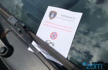 ulotka informująca o zakazie parkowania w czasie prac