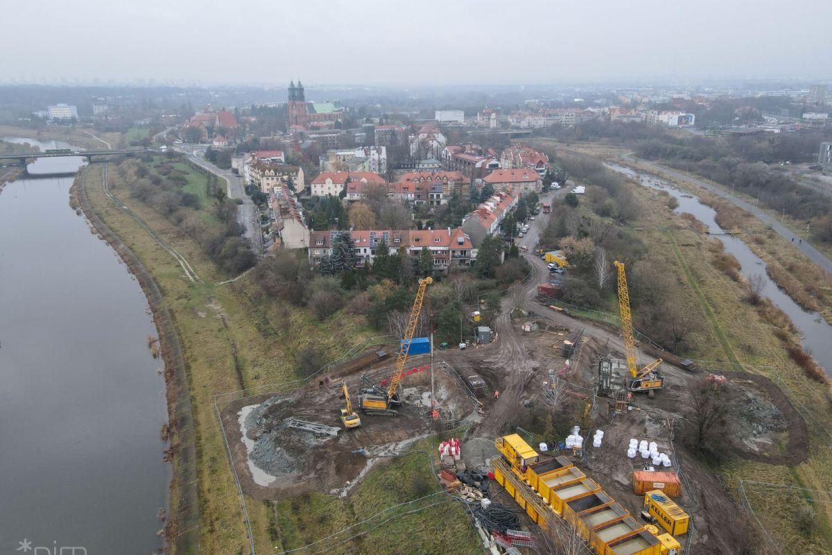 Budowa mostów Berdychowskich widok z lotu ptaka