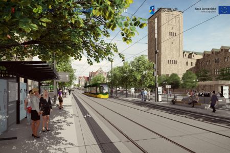 Ulica Św. Marcin po przebudowie - wyremontowane torowisko i przystanki tramwajowe