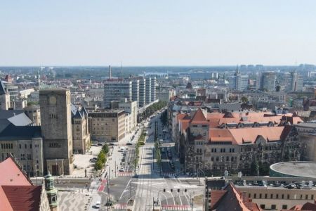 Widok z lotu ptaka na centrum Poznania