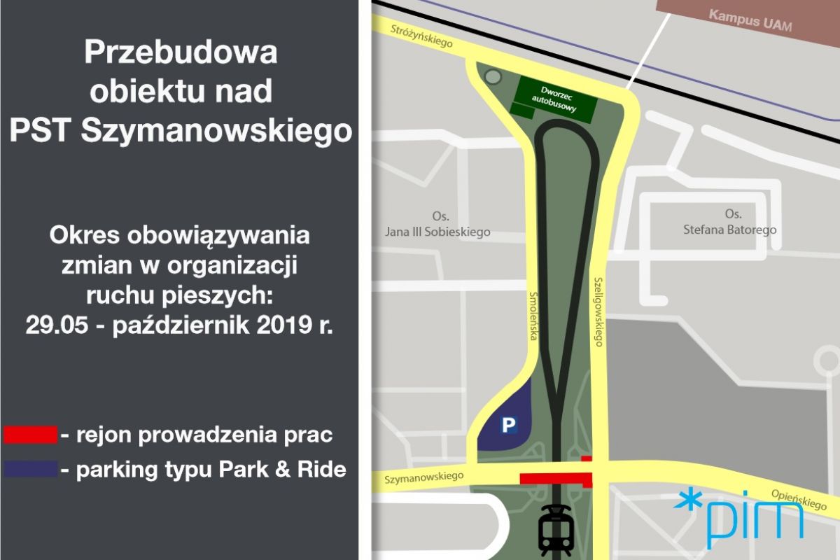 Remont wiaduktu nad PST Szymanowskiego – zmiany w ruchu pieszych
