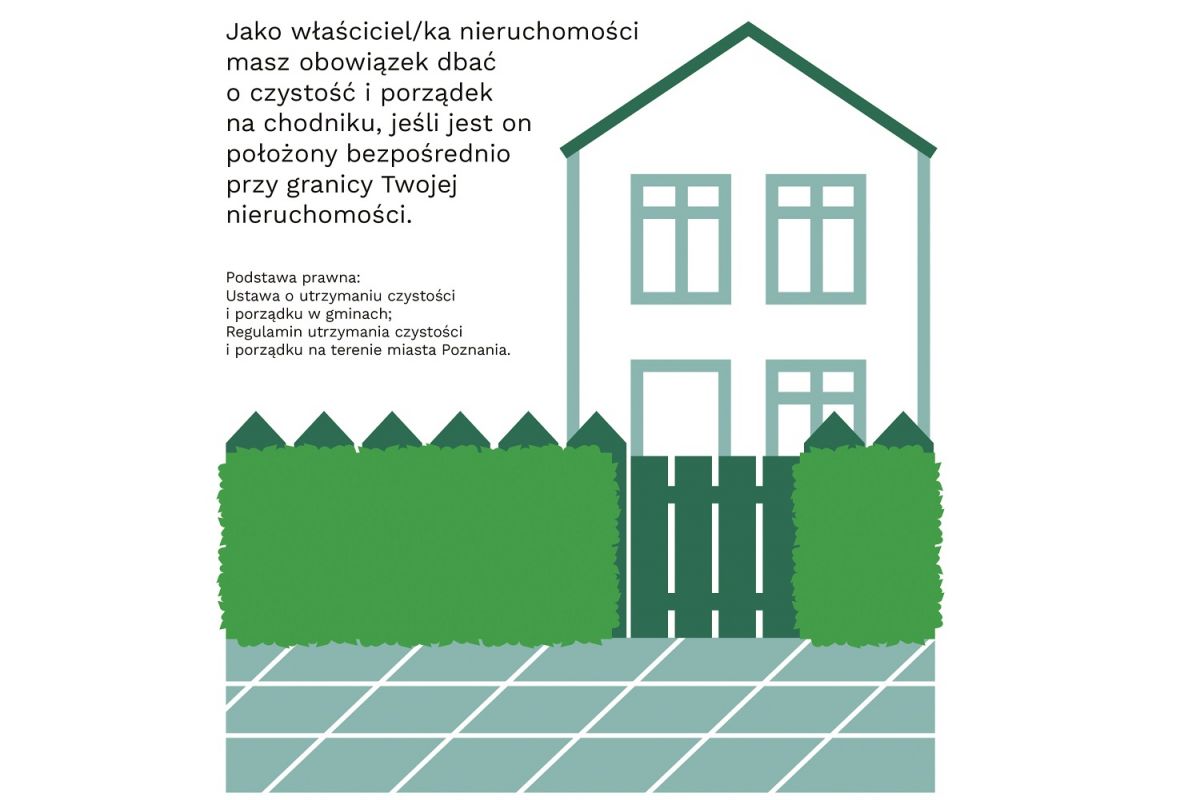 Dom, płot i chodnik oraz informacja skierowana do właścicieli nieruchomości