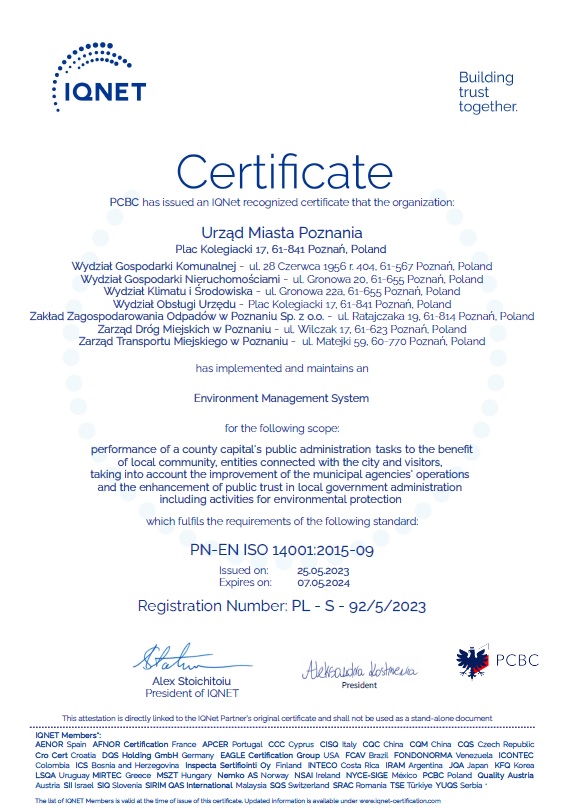 Dokument certyfikatu ISO w języku angielskim