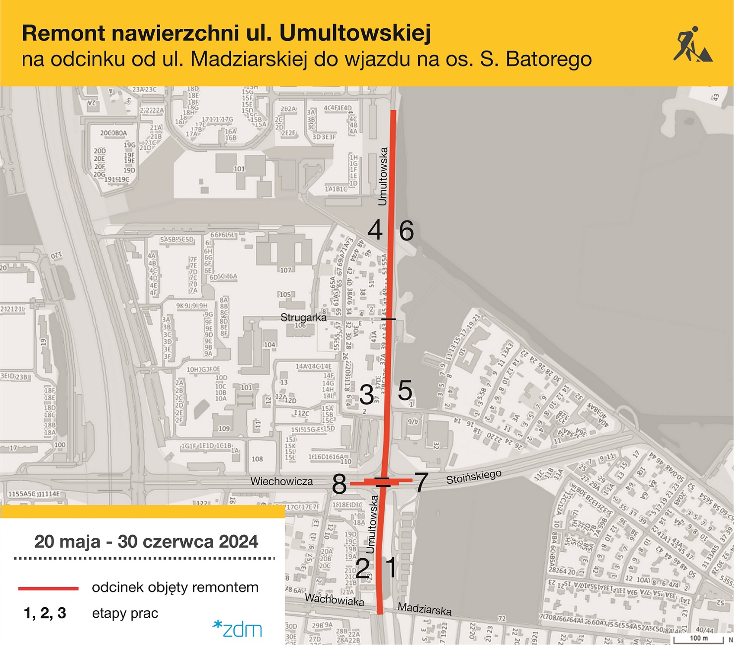 Mapa remontu ul. Umultowskiej - etapy prac