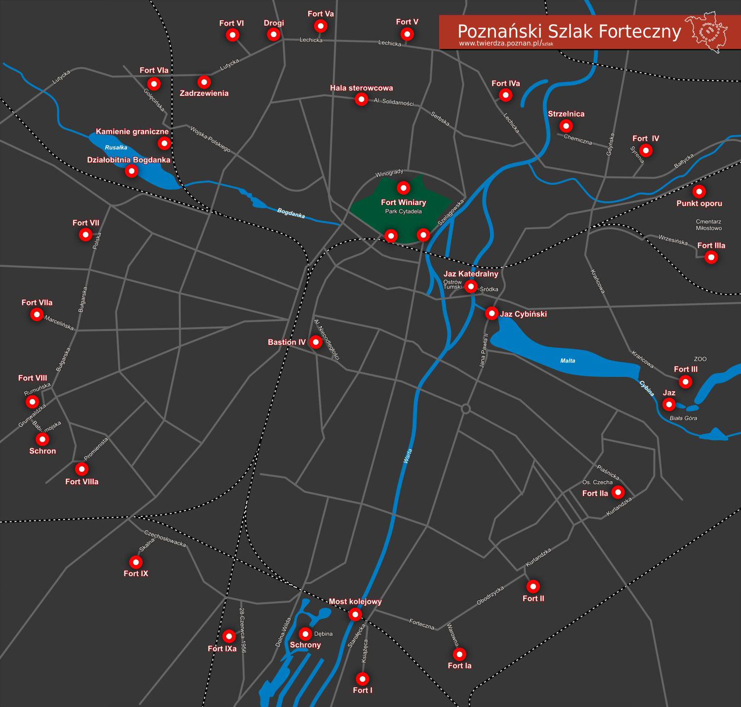 Mapa Poznańskiego Szlaku Fortecznego